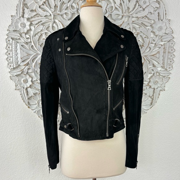 {Alice + Olivia} Miles Quilted Suede Zip Moto Jacket Size M